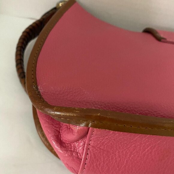 Fossil Pink Brown Leather Heart Accent Whipstitch Y2K Medium Shoulder Bag Purse - Picture 6 of 11